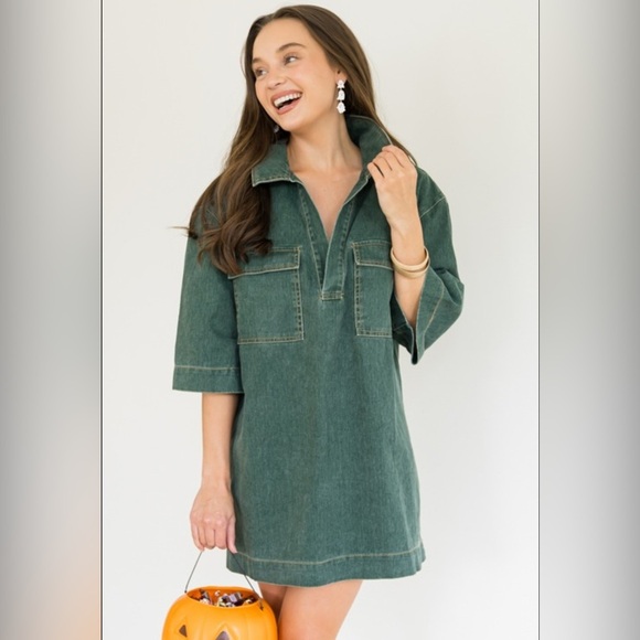 glam Dresses & Skirts - Glam Hunter Green boutique Denim Mini Dress oversized S
